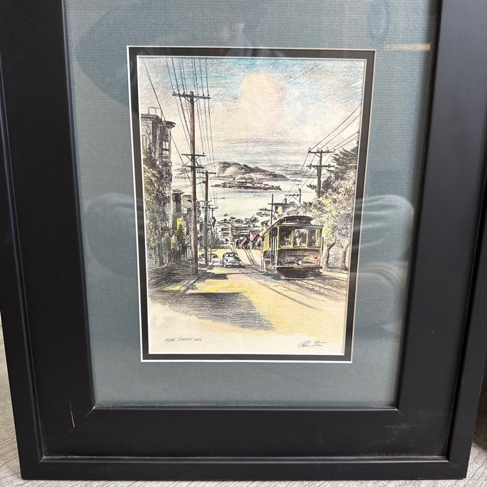 Alec Stern Signed Matted Framed Etched Watercolor HYDE STREET HILL SAN FRANCISCO
